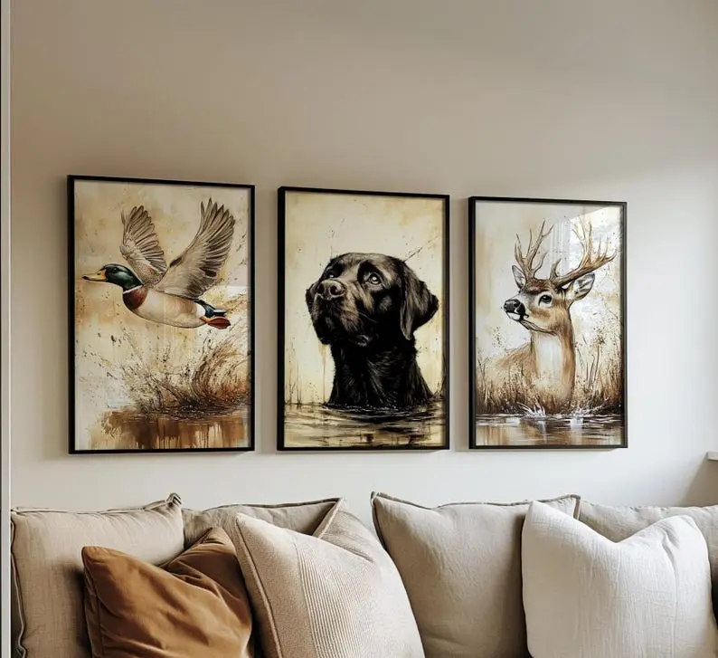 Black Labrador Printable Wall Art Set of 3 Boy Bedroom Nursery Wall Art Hunting Decor Deer Wall Art Mallard Duck Decor Instant Download
