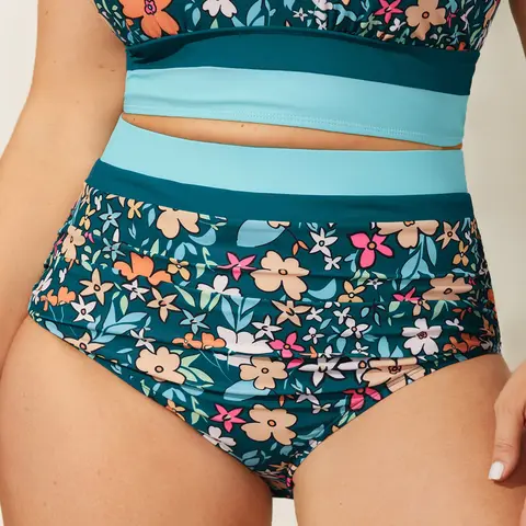 BloomChic Floral Print Color Contrast Bikini Bottoms 【M-6XL】