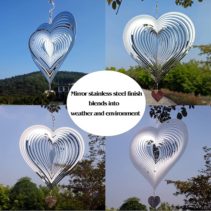 Stainless Steel Reflective Wind Spinners Outdoor Garden Decor,Sparkly Wind Spinner Bird Devices Deterrent to Scare Birds Away from Yard Patio Farm,Metal Heart Wind Spinners Gifts for Mom, Women Stainless Steel Reflective Wind Spinners Outdoor Garden Decor,Sparkly Wind Spinner Bird Devices Deterrent to Scare Birds Away from Yard Patio Farm,Metal Heart Wind Spinners Gifts for Mom, Women