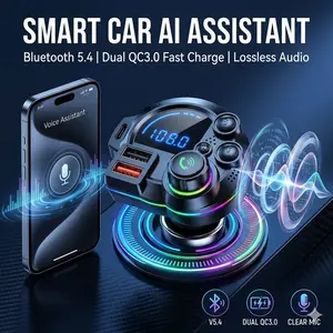 Bluetooth 5.3 Car FM Transmitter with Bluetooth Car Adapter, 30W PD & USB Fast Charger, Colorful RGB Light, Hands-Free Calling, Bass Music Player for Outdoor Use