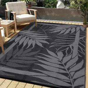 Outdoor Patio Rug Waterproof Outside Area Rugs Modern Leaf Reversible Plastic Straw Carpet for RV Deck Camping Entryance Porch Picnic Balcony Beach