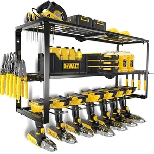 Metal Power Tool Storage Rack – Heavy Duty Drill Holder with Shelf, Wall Mounted Organizer for Workshop, Garage Tool Storage, Construction Tool Organizer tiktokshopspringglowup Yard Tool Rack Yard Tool Rack Yard Tool Rack