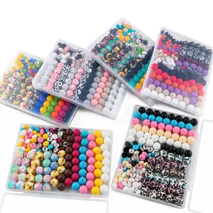 158pcs boxed silicone printed polyhedral printed round beads, solid color round beads and lentil beads combination, suitable for DIY jewelry making - creative keychains, bracelets, earrings, fashionable lanyards, mobile phone pendants, handicrafts, pen be