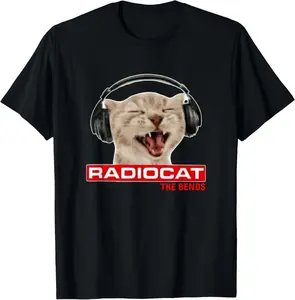 100% Cotton Radiocat The Bends Funny Music Cat Meme Cat Mom Cat Lover T-Shirt