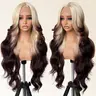 FABÉLLE 30inch Body Wave Long Wavy Lace Wig Glueless Pre-plucked Synthetic Lace Front Wig for women for Daily Party realistic hairline Wig cosplay Wavy Ombre Wig Wavy Wiglet Blonde Body Wave