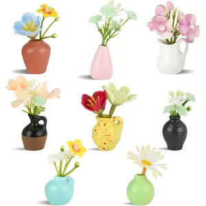 Mini Ceramic Vase Fridge Magnets Set of 8 Small Plant Vase for Kitchen Office Refrigerator Decor