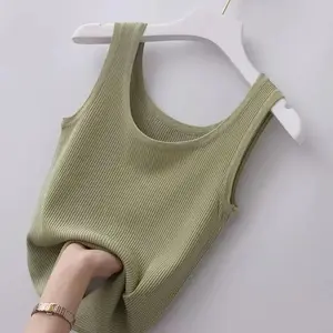 Trending basic women’s ribbed knit tank top — scoop neck, sleeveless cami, high stretch, ultra soft; ideal for summer casual layering