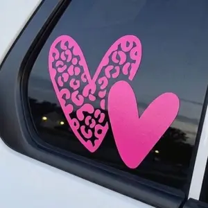 Pink Leopard Print Heart Vinyl Decal for Car Windows - Stylish and Unique Vehicle Sticker