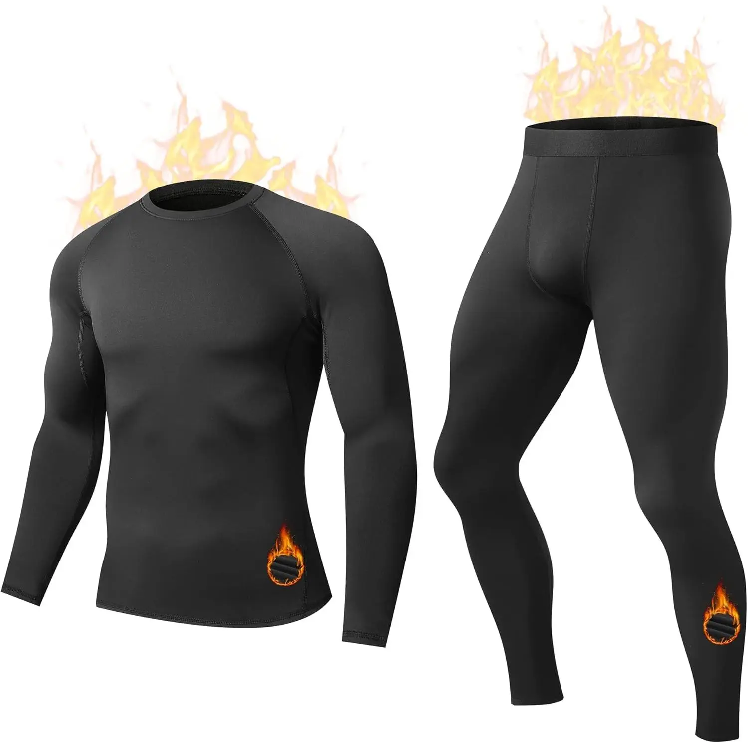 Men's 2-Piece Thermal Underwear Set - 85% Polyester Synthesis, Fleece-Lined, Flexible, Long Sleeve, Moisture-Wicking, Full-Length Compression Long Johns & Shirts for Cold Weather, Outdoor Skiing