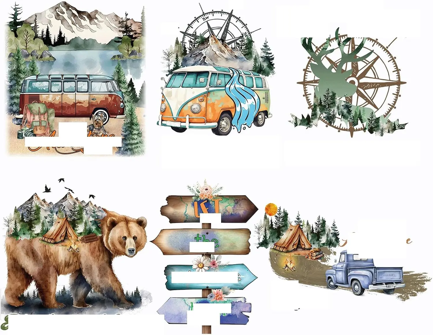 6PCS Wilderness Trekking Big Size Iron On Decals Thermal Transfer Stickers for Clothing Heat Press Decoration Appliqued Sublimation Patches Iron On Transfer Designs Heat Press Vinyl for T-Shirts