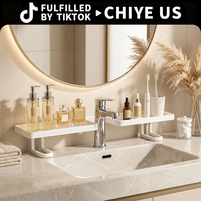 Over Sink Faucet Storage Rack No Drill, Rust Proof Carbon Steel Sink Organizer, Space Saving Kitchen Bathroom Countertop Shelf with Easy Drainage