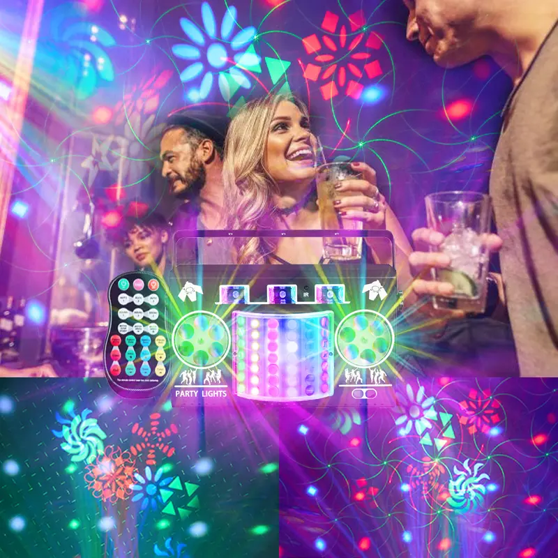5 in 1 Butterfly Laser Stage Light Remote Sound Activated RGB Strobe Projector Music Sync Rotating Atmosphere Lamp for KTV Bar Party Wedding Home DJ Club Indoor Disco Decor Stage Effect Lighting