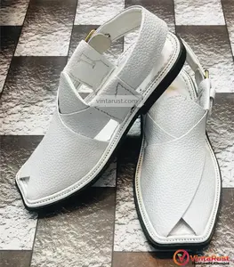 New Men's Handmade Leather Chappal, White Stylish Dotted Kaptaan Chappal, Men's Peshawari Traditional Chappal, Comfortable Sandal