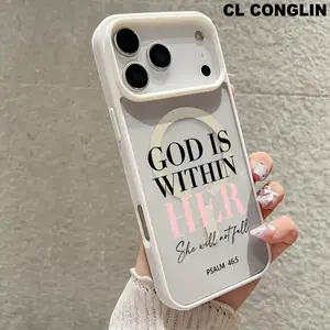 Magnetic Smartphone Case, Aesthetic Cellphone Cover for iPhone 11-17 (11,12,13,14 Pro Max,15,16,17 Plus,Air) - GOD IS WITHIN HER Pattern, Non-Yellowing, Shockproof Soft Silicone Transparent Acrylic, Wireless Charging Support, Handheld Phone Accessories, C