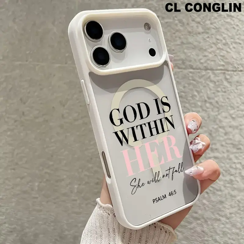 Customized Magnetic TPU Casing, Aesthetic Protection Cover for iPhone 11-17 (11,12,13,14 Pro Max,15,16,17 Plus,Air) - GOD IS WITHIN HER Pattern, Non-Yellowing, Shockproof, Transparent Acrylic, Wireless Charging Support, Handheld Phone Accessory, Accessori