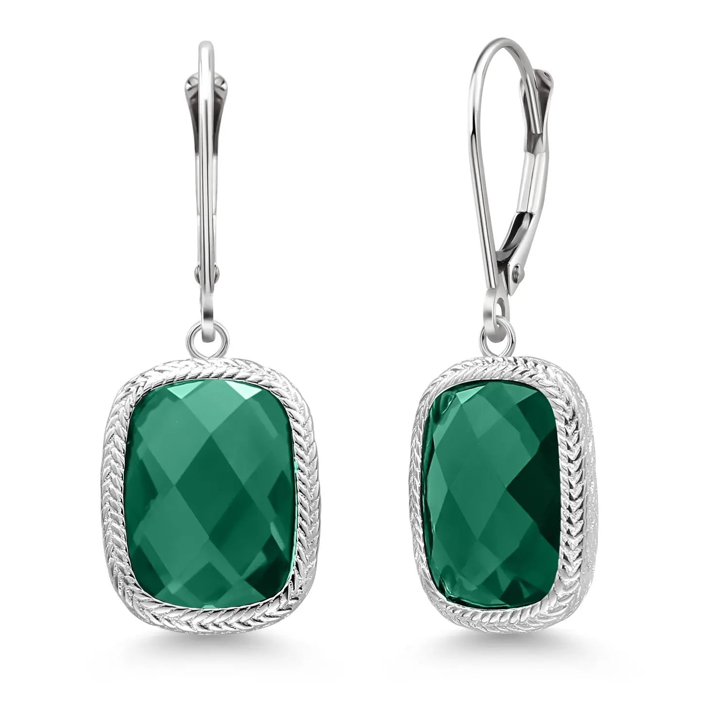 4.60 Cttw Green Nano Emerald Leverback Dangle Earrings For Women | 925 Sterling Silver | 13X9MM Cushion Checkerboard Cut | Fine Jewelry Gifts for Women Mom Wife Her