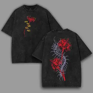 Kaneki Ken quote code Reaper 1000 minus 7 quote code text centipede Tokyo Ghoul Anime Manga 2 sided Washed Cotton T-shirt Menswear 90s Casual men's Top Soft graphic tee