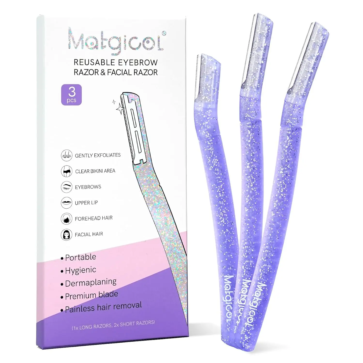 Women's Dermaplaning Razors - 3 Pcs Anti-Cutting Protective Blades, Gentle Face & Eyebrow Hair Removal Shaper with Japanese Blades, Salon-Quality Results at Home for Sensitive Skin