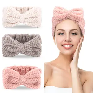 3 Pack Spa Headbands Microfiber Bowtie Headbands for Women for Washing Face, White, Gray, Pink DOOBO