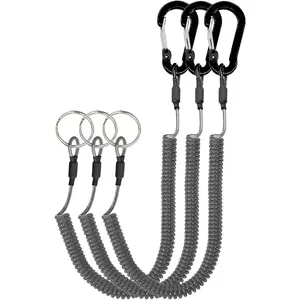 Retractable Safety Coiled Lanyard with Aluminium Alloy Carabiner Clip, Black/Blue/Green/Red//Yellow