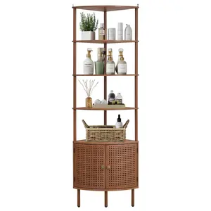 Giratree 66.92'' Tall Corner Shelf Stand 4 Tier, Corner Bathroom Cabinet with Metal Rattan Doors, Black Corner Storage Shelf Cabinet for Bar Liquor, Kitchen Pantry Hutch, Living Room