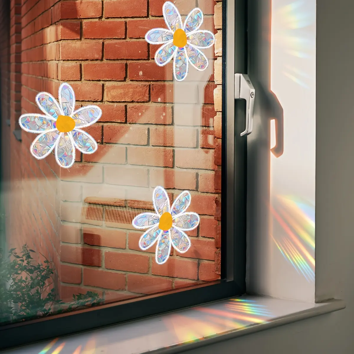 1pc colorful sunflower joyful reflective electrostatic window sticker - reusable PVC decorative wall sticker, Floral Pattern Sticker, Sticker Decorations, suitable for glass decoration in homes and offices, Removable Window Decal, Sunflower Stickers
