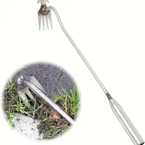 [1pc Heavy-Duty Weeding Rake] 1pc Heavy-Duty 69 Manganese Steel Weeding Rake & Loose Hoe |   5 Teeth Combined for Efficient Root Removal, Ergonomic Handle, Durable Farming Essential |   Manual Garden Tool for Home Gardens, Flower Beds, Farms, Metallic Fin