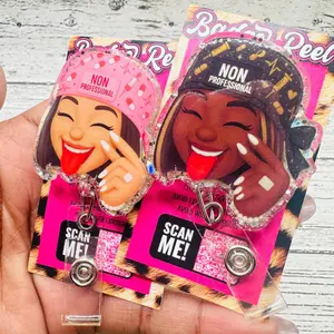 Big Mama Funny Sassy Sparkly Retractable Badge Reel Acrylic ID Holder For Healthcare Professionals Nursing Student Work Accessory
