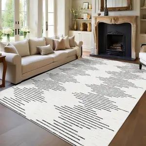 Neutral Striped Rug Modern Geometric Line Carpet Anti-fouling Non-slip Washable for Living Room Office Bedroom