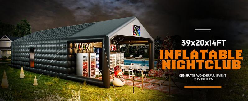 【Ships in 2 Boxes】Amerlife Large Black Inflatable Night Club Tent with 2 Side Doors, with Logo Area Gazebo Event House for Wedding Birthday Backyard Party- Ships in 2 Boxes
