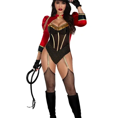 Leg Avenue Women's Fit Halloween Clothes for Women Curve-Hugger Ringmaster Costume - Sheer Teddy Bodysuit Top, Hat, Drip-Dry Feature