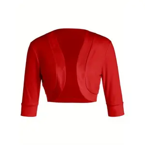 Women Y2K Shrug Open Front Bolero Cardigan Solid Color 3/4 Sleeve Cropped Sweater Jacket