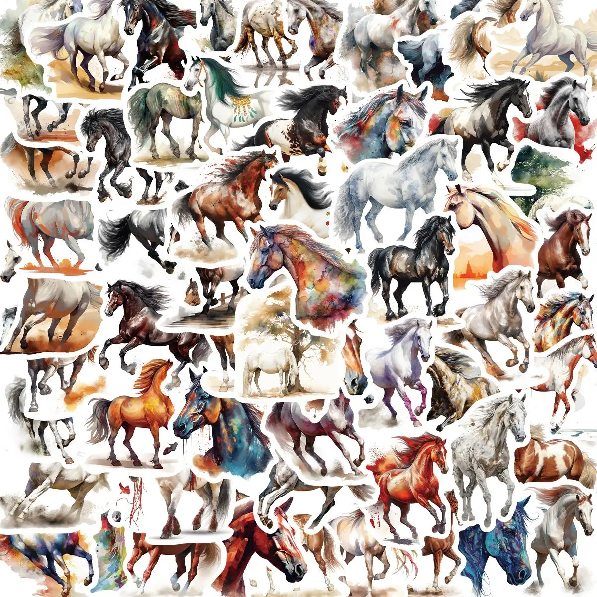 Horse Pattern Sticker, 60pcs/set Waterproof Self Adhesive Decor Paper, Decor Sticker for Gift Greeting Card Water Bottle Laptop Phone