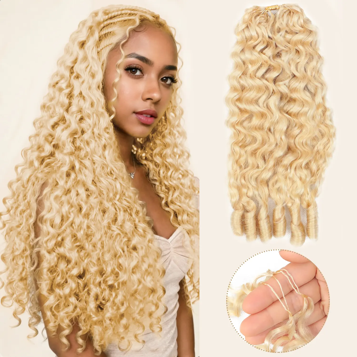 Women's 613 Feather Crochet Human Hair Extensions - Burmese Curly, 1 Pack (50g) Knotless Pre-Separated, Invisible Miracle Knots, Lightweight Reusable Water Wave Spiral Curls, Natural Look, Multiple Uses Extension Hairpiece
