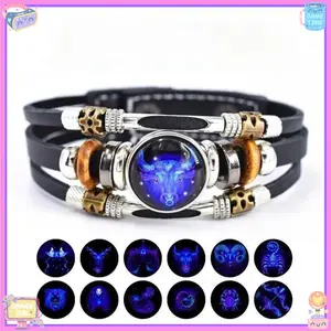 2026 new twelve constellations luminous leather bracelet, retro multi-layer beaded leather bracelet, holiday gifts for men and women couples jewelry