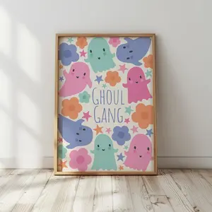 Unframed, Room Decor, Wall Art, Poster Print, Pastel Halloween, Ghoul Gang - Cute Ghost