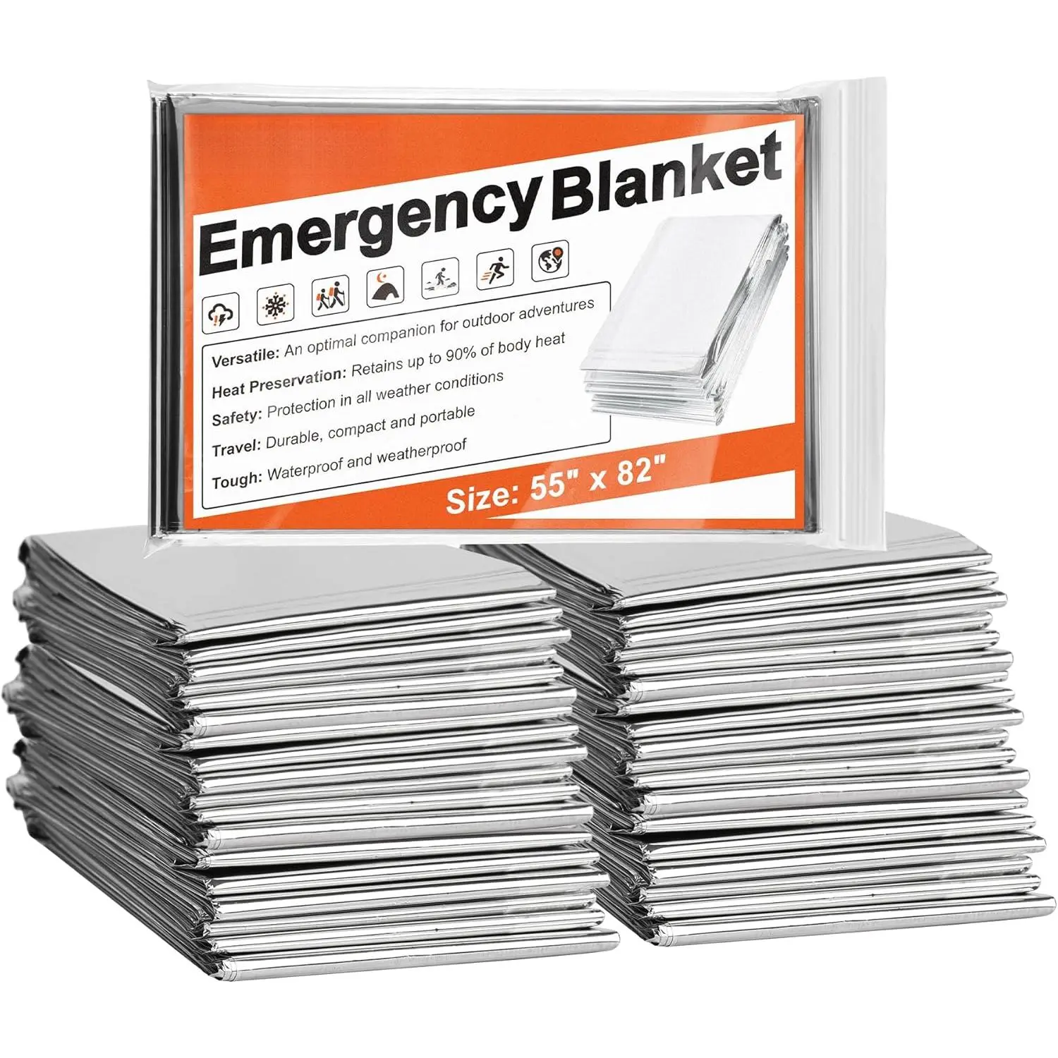 6 Pack Emergency Mylar Blanket, Emergency Blanket Space Blanket Survival Rescue Insulating Reflective foil kit Outdoors Hiking Camping Blanket Perfect  Outdoors, Hiking, Camping Survival