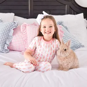 Gingham Storybook Bunnies Pink Pajamas - Girls Easter PJ Set