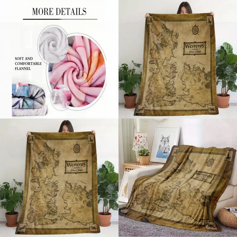 Customizable Exclusive Game of Thrones Themed Plush Blanket - Patterned Soft Blanket for Sofa Office Bed Camping and Traveling Comfortable and Warm Suitable for All Seasons as a Multifunctional Nap Blanket and Small Throw