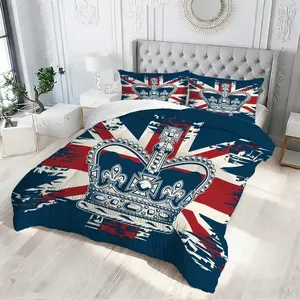 [Comforter Set] 2/3pcs British Flag St Edward’s Crown Comforter Set | Modern Grunge Union Jack Bedding Set, Soft Lightweight Quilt for All Seasons, Perfect Bedroom Decor, Cozy Bedding Essentials for Home Decor & StylePillow Insert Not Included