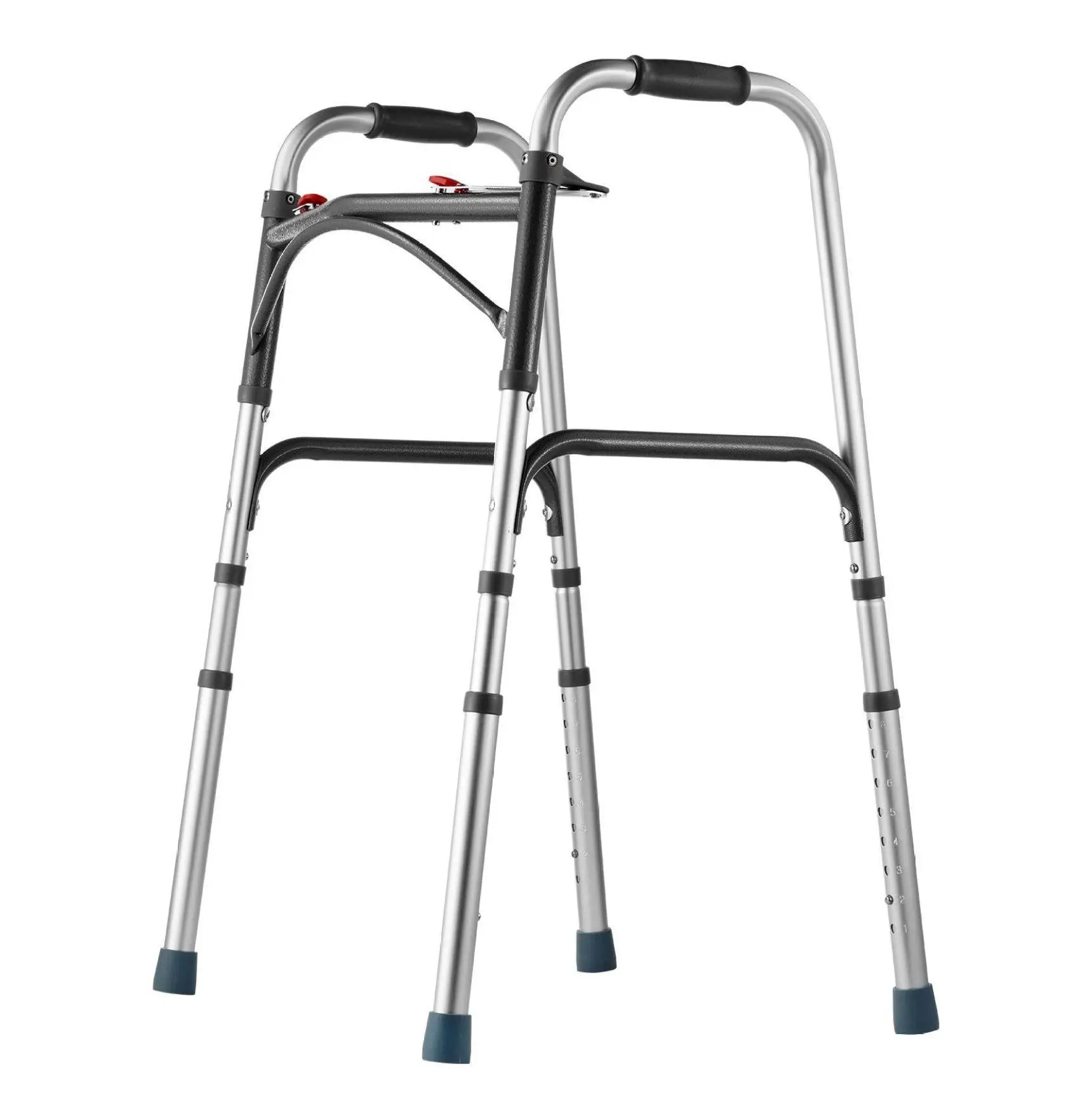 Folding Walker - 2-Button Adjustable Height Walker for Seniors, Lightweight Aluminum Mobility Aid - Up to 350lbs