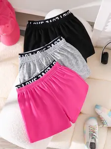 Girls' Summer Fashion Casual Loose Fit Shorts Set, Breathable Thin Comfort Pants, Daily Sporty Style, Rose, Ages 4-8
