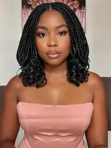 Box Braids Crochet Hair, Pre-looped Crochet Hair Extensions, Synthetic Crochet Hair for Women, Fashionable Hair Extensions for Daily Use, Synthetic Curly Wigs, Knotless Braided Wig