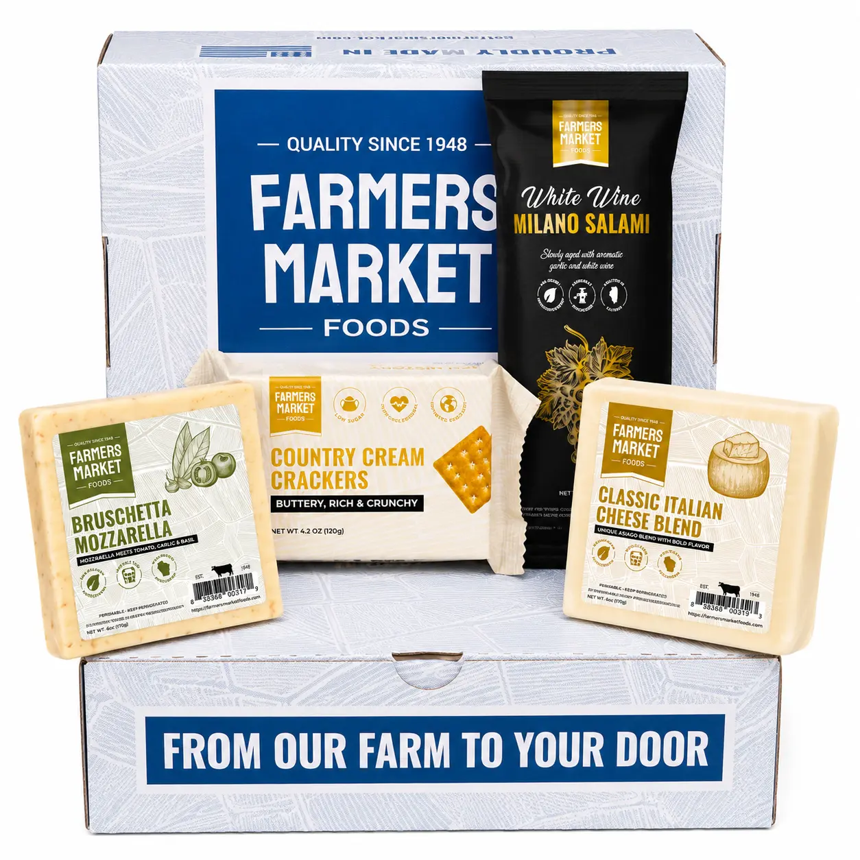 Farmers Market Foods Italian Charcuterie Sampler Gift Box - Keto Friendly, Room Temp, All-Natural Summer Sausage, Premium Wisconsin Cheese, Salami, Crackers, Mozzarella, Natural Meats, Gift Sets
