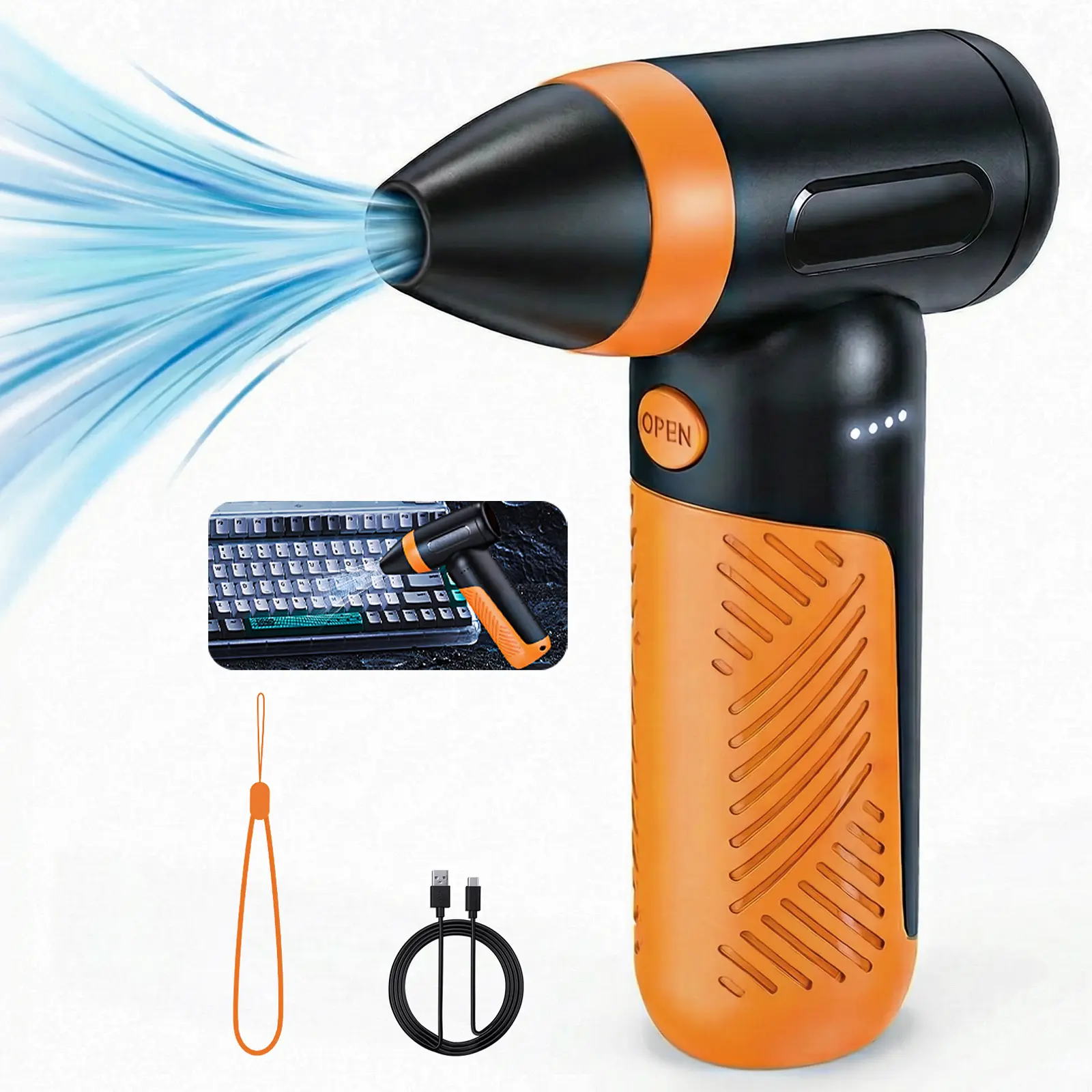 Cordless Compressed Air Duster, Portable Brushless Motor Turbo Fan with 3-Speed Adjustment, Long-Lasting Rechargeable Type-C Charging Violent Jet Mini Air Blower for Keyboard, Computer, Car Cleaning (Computers & Office Equipment)