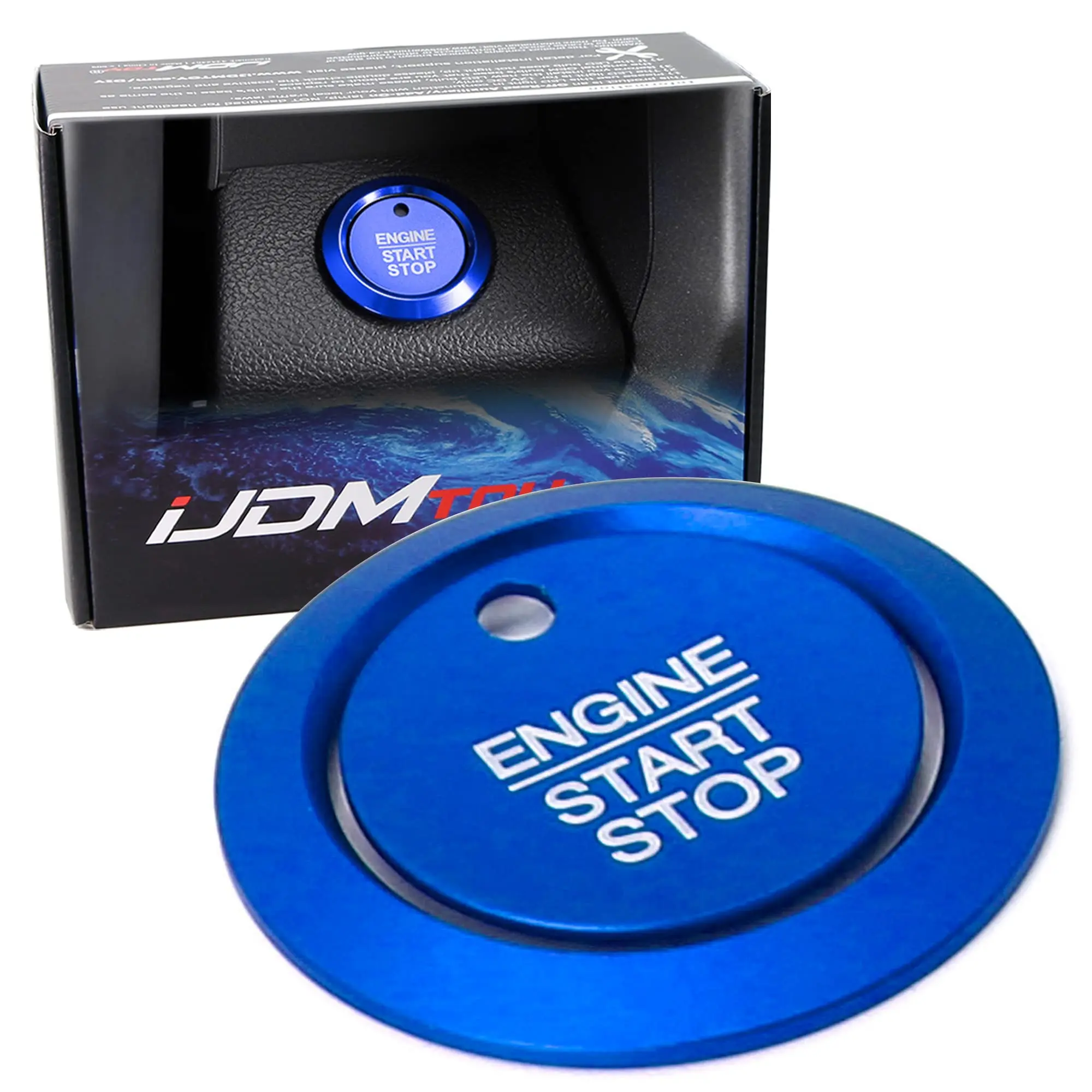 iJDMTOY Sports Blue Aluminum Keyless Engine Push Start Button w/Surrounding Ring Trim For Ford F-150 Raptor Explorer Fusion Expedition Edge Taurus, etc