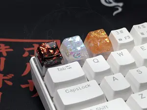 Holographic Film Glitter Artisan Keycap, Glitter Resin Keycap, Sparkly Cute Keycap, OEM SA Escape Keycap, Red Orange White