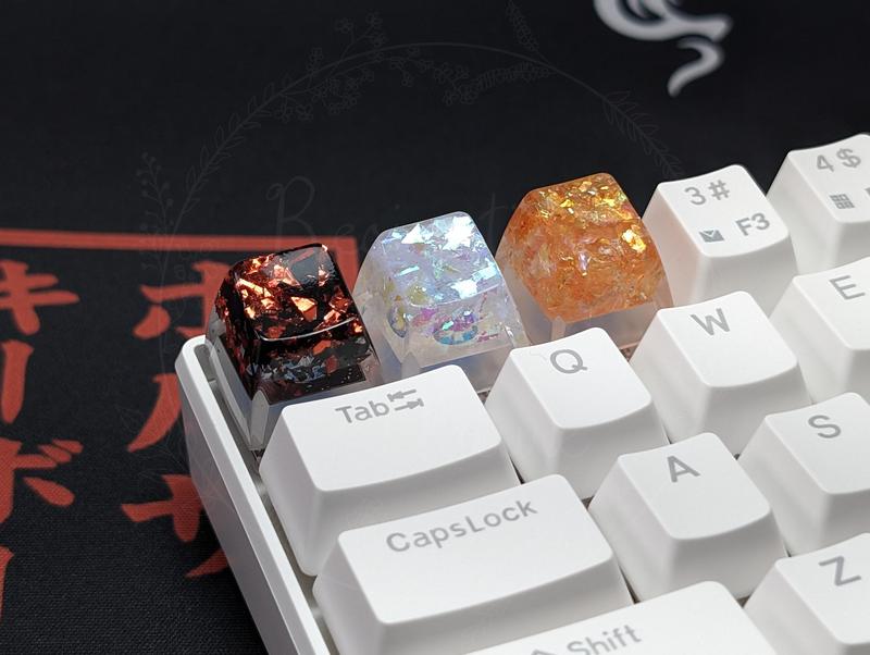 Holographic Film Glitter Artisan Keycap, Glitter Resin Keycap, Sparkly Cute Keycap, OEM SA Escape Keycap, Red Orange White
