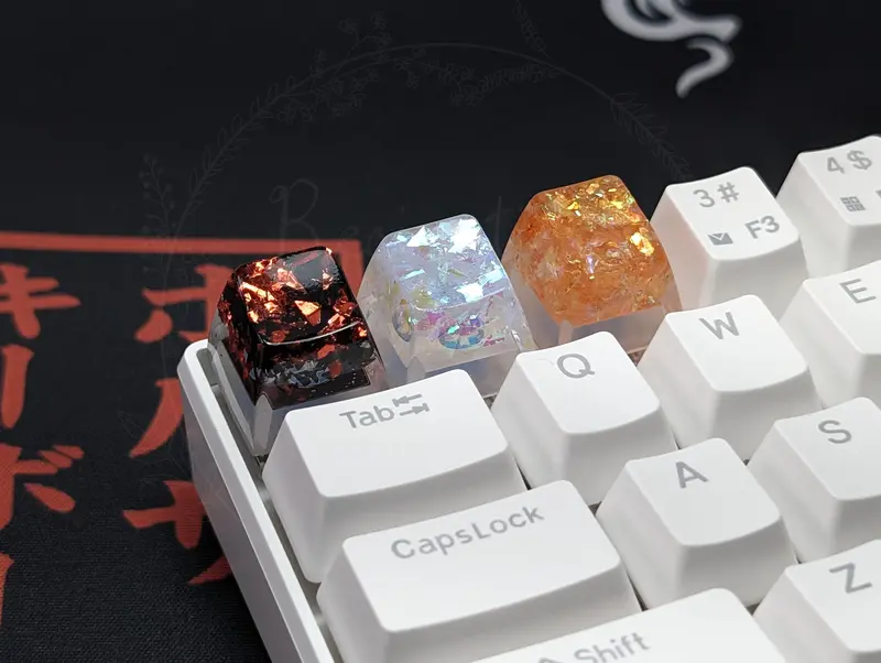 Holographic Film Glitter Artisan Keycap, Glitter Resin Keycap, Sparkly Cute Keycap, OEM SA Escape Keycap, Red Orange White