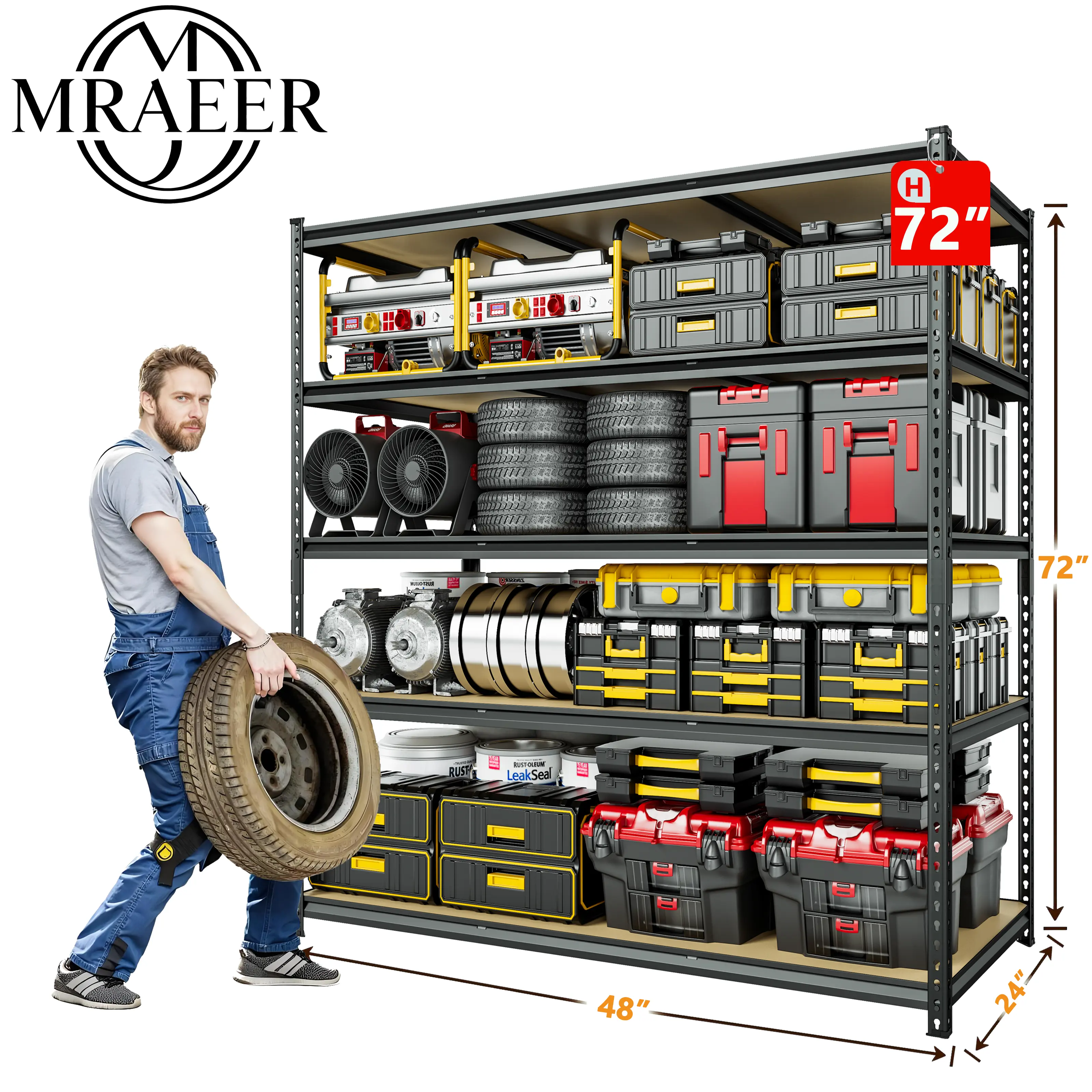 MRAEER 2600LBS Heavy Duty 5-Tier Steel Garage Shelves Storage Rack Adjustable Utility Racks for Basement Storage Room Closet Shelves 48" Width Organiser - Metal